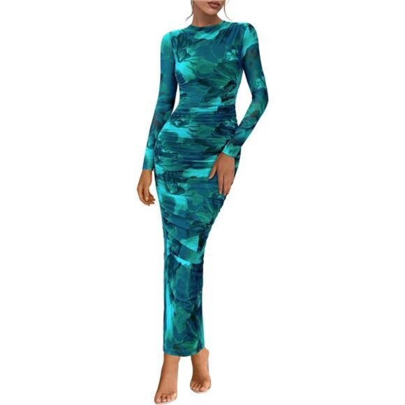 Women's Long Sleeve Maxi Dress Green - Picture 1 of 7